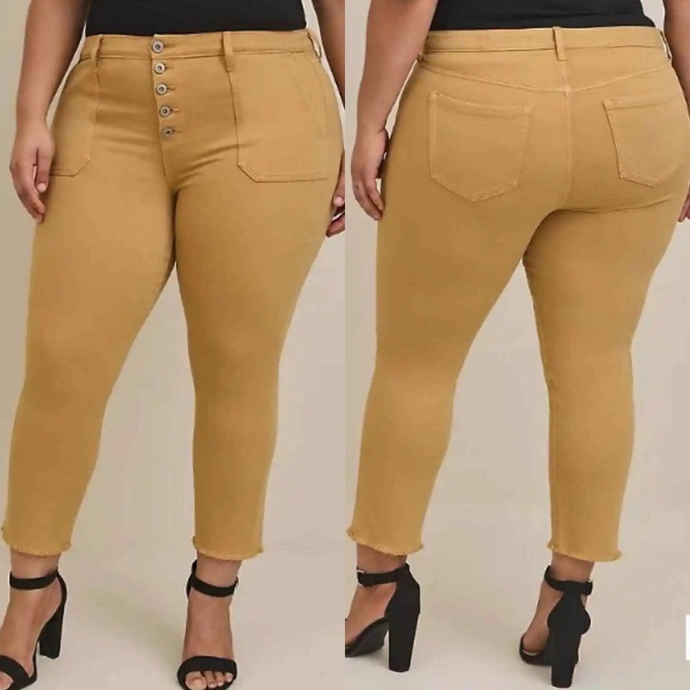 Torrid Mom Straight Vintage Stretch Hi Rise Golden Yellow Brown Jeans 26